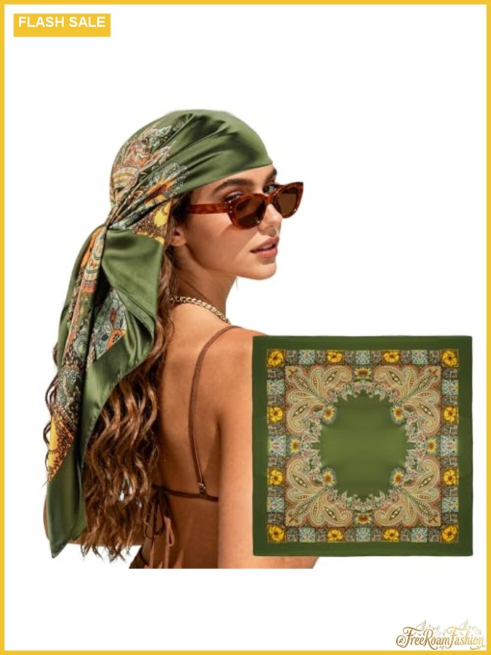 Large 35" Satin Hair Scarf Bandana Silk-Like Head Wrap for Women
